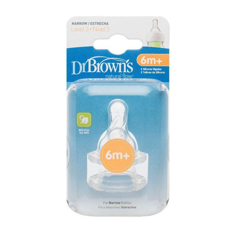 Cadet Blue Dr Brown's Narrow Neck Level 3 Natural Flow Teats 6M+, 2 Pack