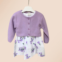 Gamzelim Baby Dress With Cardigan - Violet Flowers