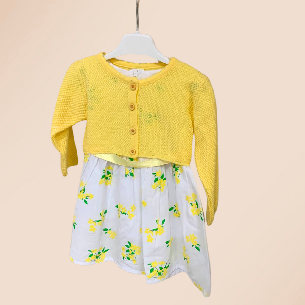 Gamzelim Baby Dress With Cardigan - Yellow Flowers