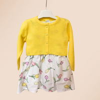 Gamzelim Baby Dress With Cardigan - Yellow Tulips