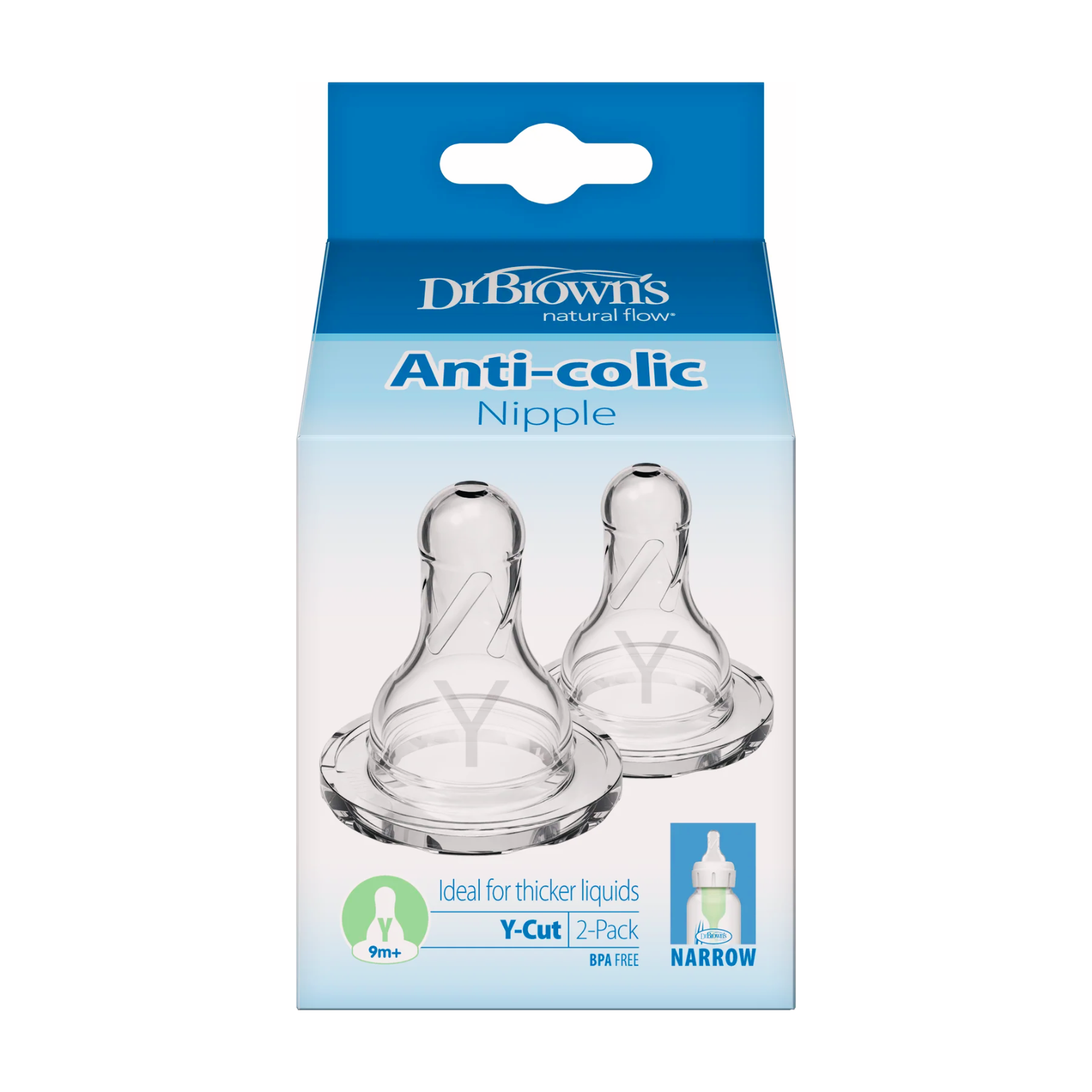 Dr. Brown's Narrow-Neck Y-Cut Natural Flow Teats 9M+, 2 Pack