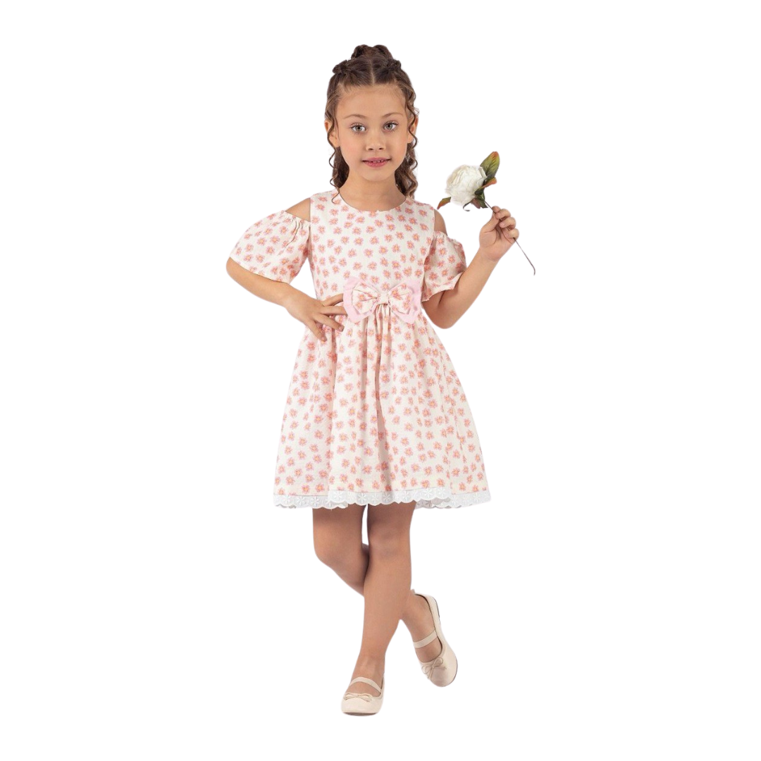 Gamzelim Girls Dress With Frill Short Sleeve - Orange Flowers