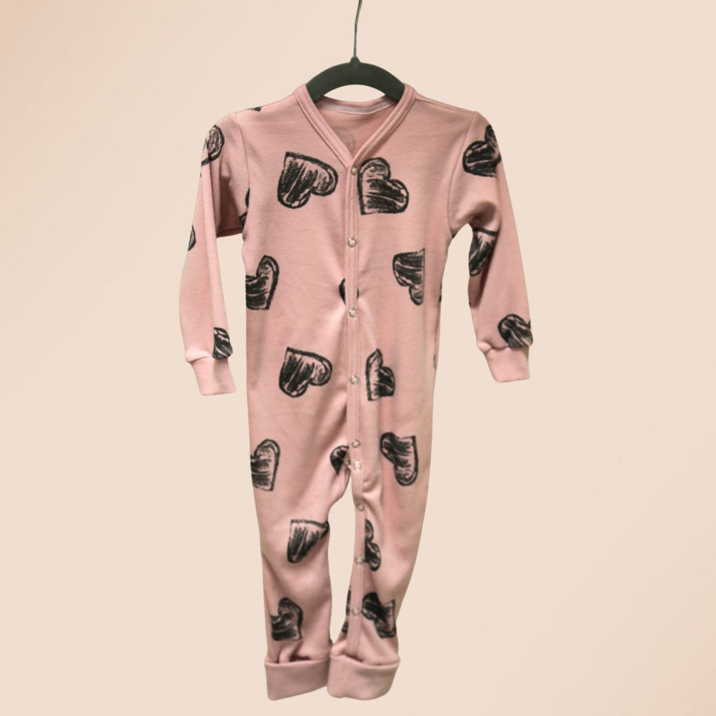 Lilly Bean Babygrow With Cuffs - Pink Hearts