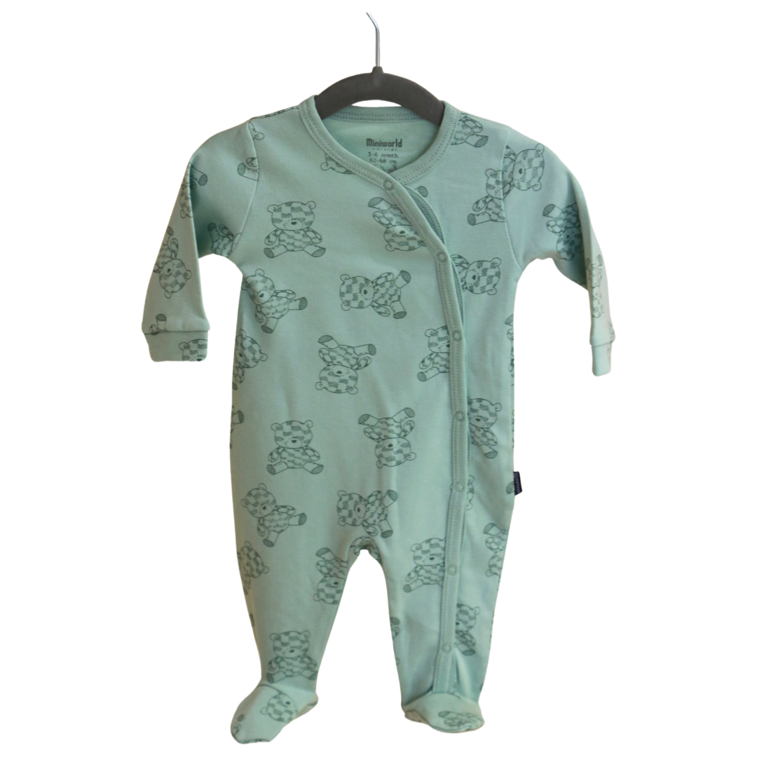 Miniworld - Green Bears Babygrow - Mint Bear (1-6 MONTHS)