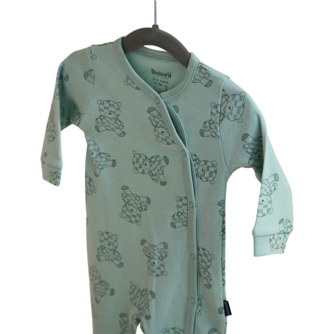 Miniworld - Green Bears Babygrow - Mint Bear (1-6 MONTHS)