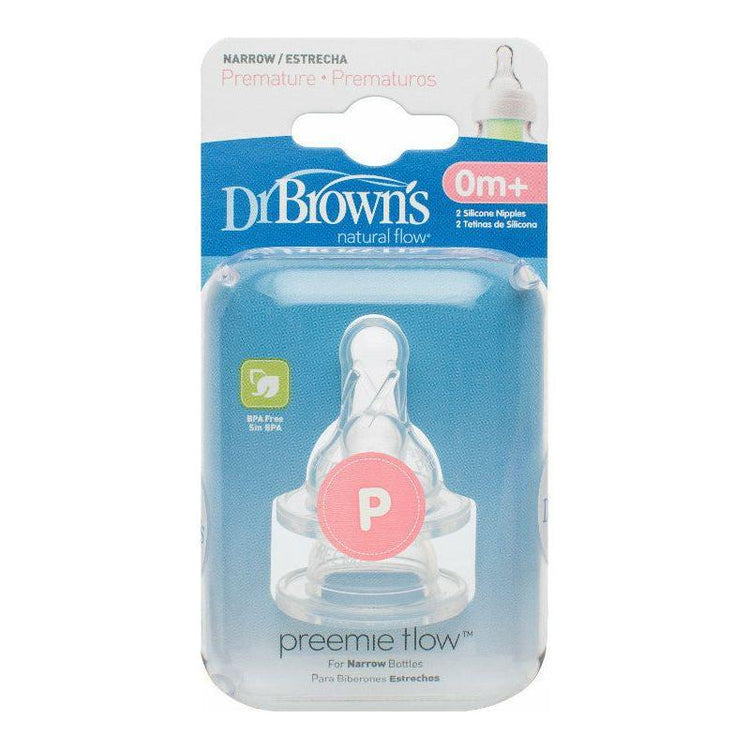 Cadet Blue Dr Brown's Narrow Neck Preemie Natural Flow Teats 0M+, 2 Pack