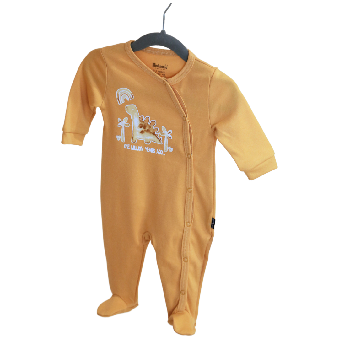 Miniworld - Yellow Dinosaurs Babygrow - Yellow (1-6 MONTHS)