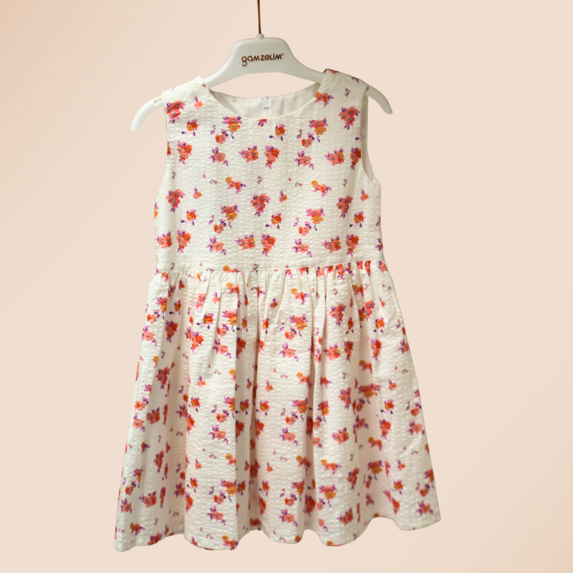 Gamzelim Girls Dress With Cardigan - Orange With Pink Flowers