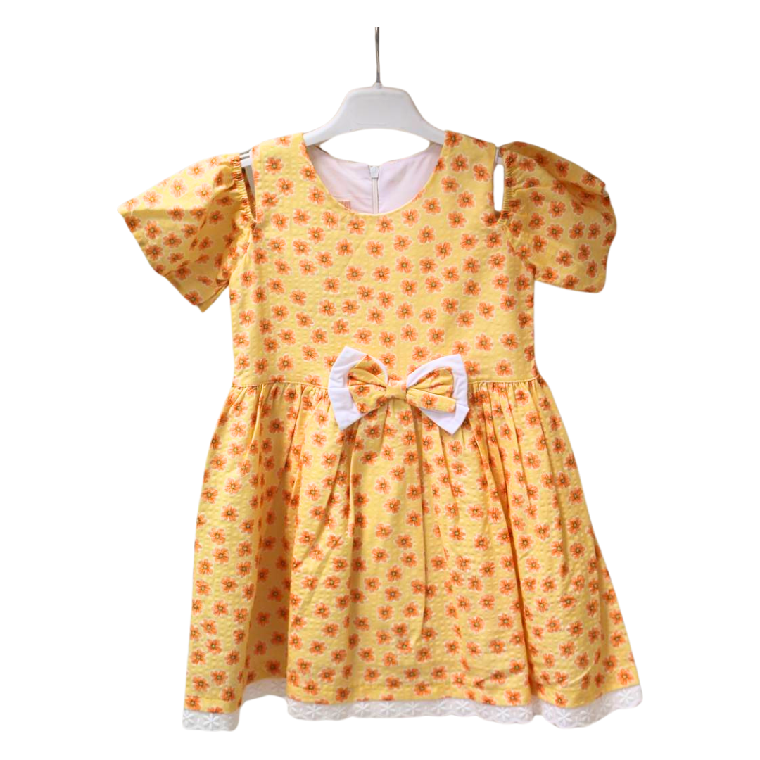 Gamzelim Girls Dress With Frill Short Sleeve - Orange Flowers