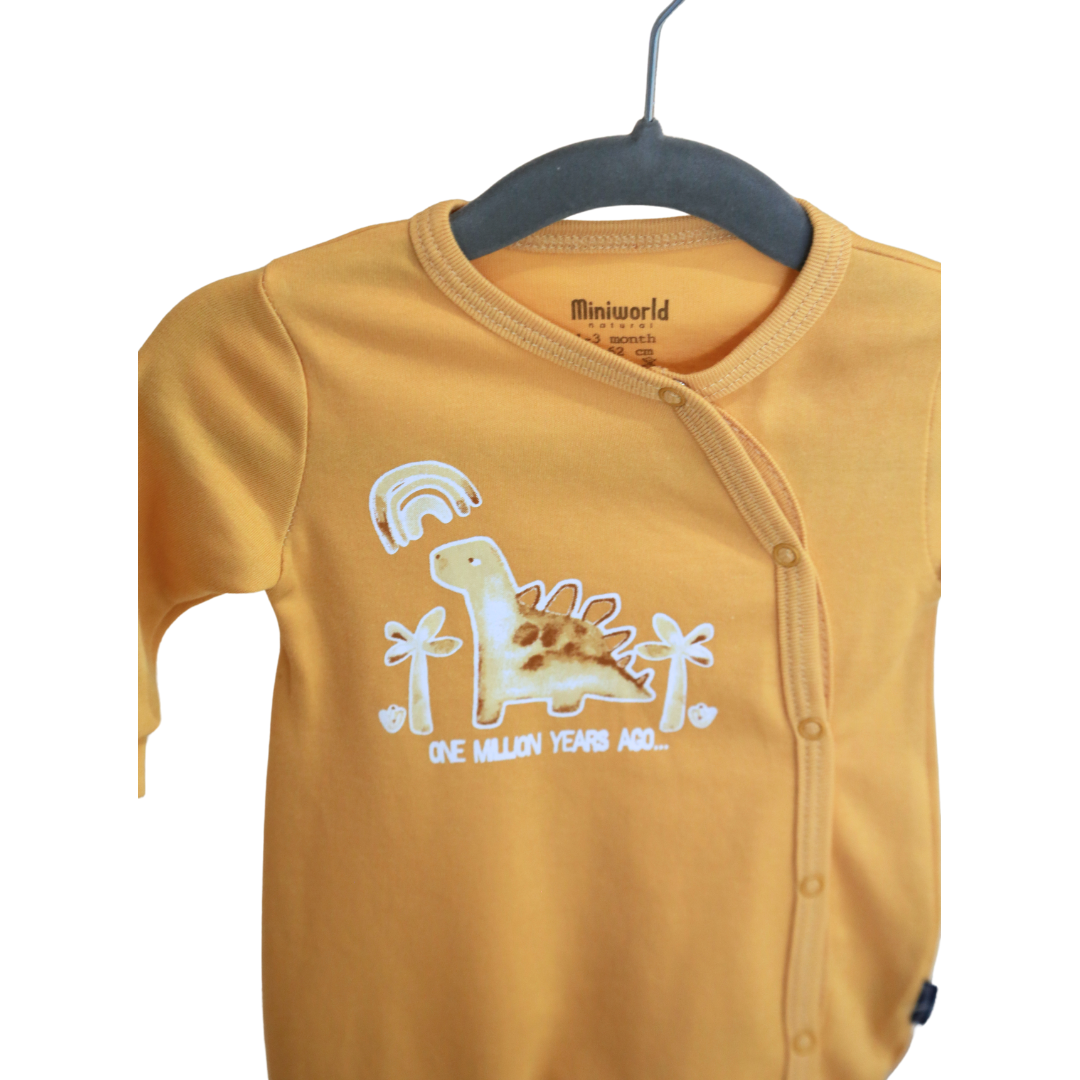 Miniworld - Yellow Dinosaurs Babygrow - Yellow (1-6 MONTHS)
