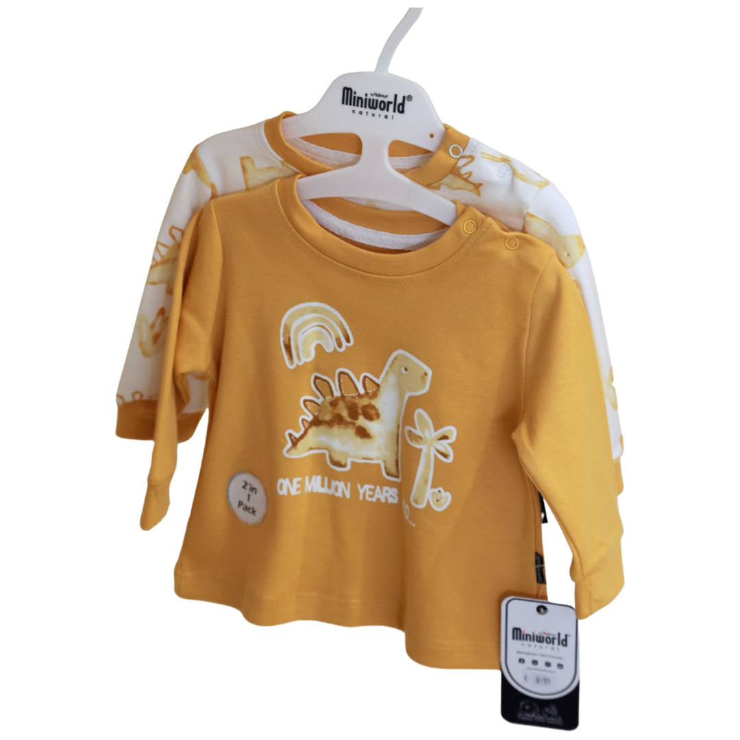 Miniworld - Yellow Dinosaurs Baby Long T-shirts 2 pcs (3-18 MONTHS)