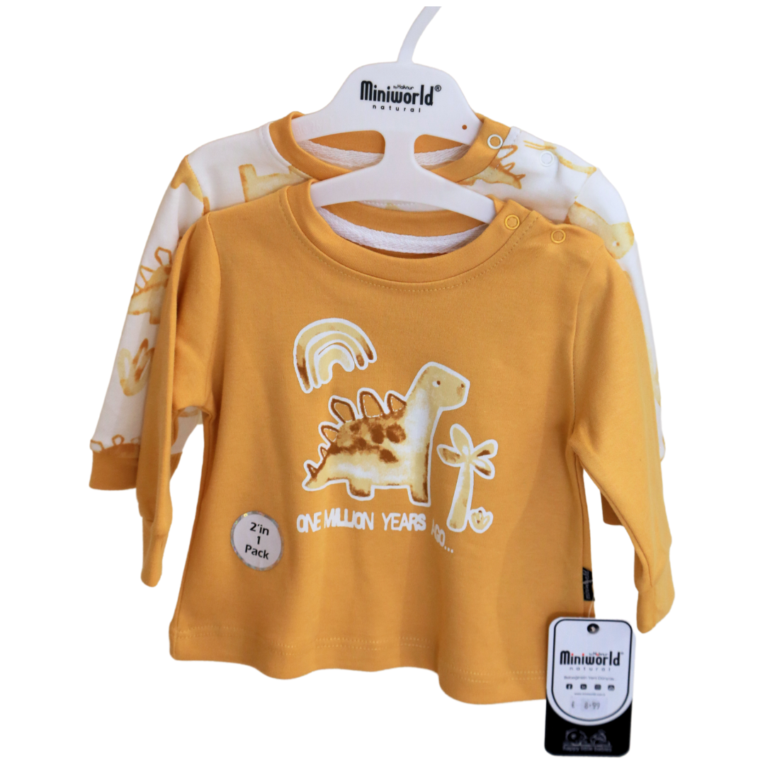 Miniworld - Yellow Dinosaurs Baby Long T-shirts 2 pcs (3-18 MONTHS)