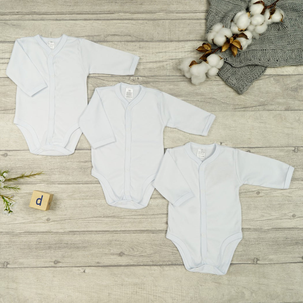 Babylove Baby Long Sleeve Bodysuit (Front Opening) 3-pack | White