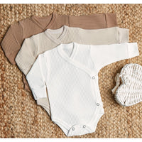 Lilly Bean Premature Side Snap Long Sleeve Ribbed Bodysuit - Neutral With Brown 3-pack
