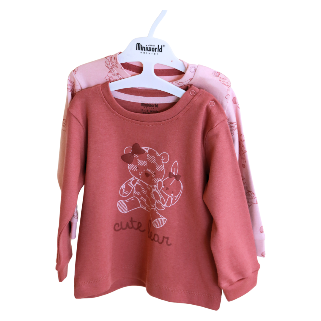 Miniworld - Pink Bears Baby Long T-shirts 2 pcs (3-18 MONTHS)
