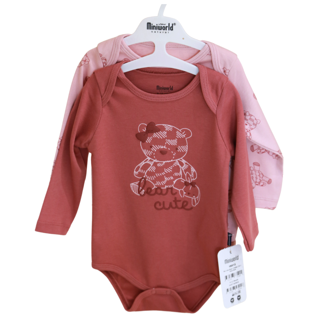 Miniworld - Pink Bears Baby Long Bodysuit 2 pcs (3-18 MONTHS)