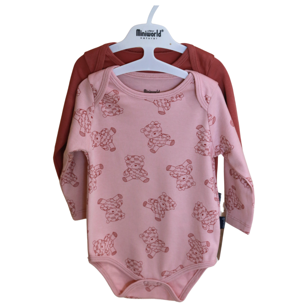 Miniworld - Pink Bears Baby Long Bodysuit 2 pcs (3-18 MONTHS)