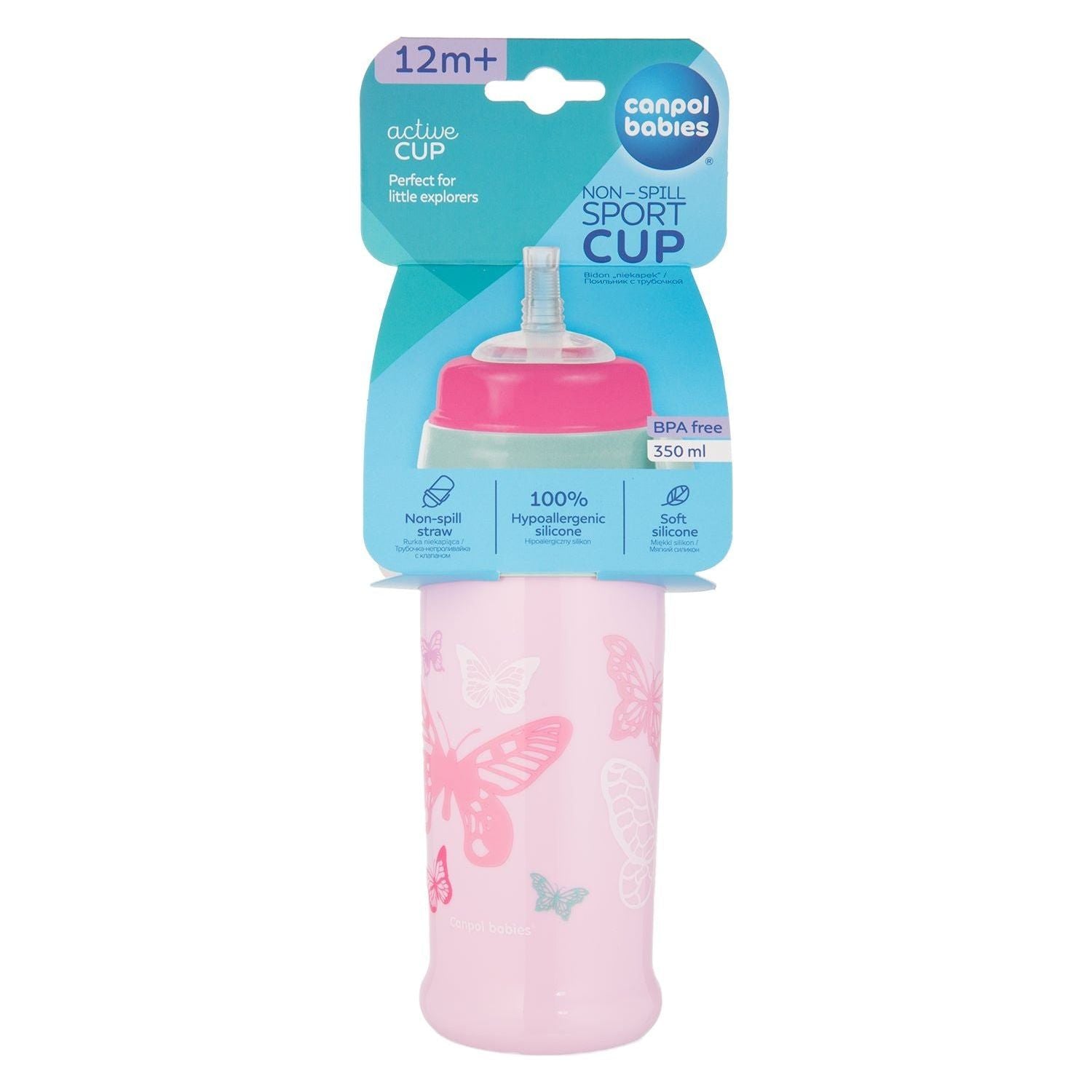 Canpol Non-Spill Sport Cup with Silicone Straw 350ml Pink