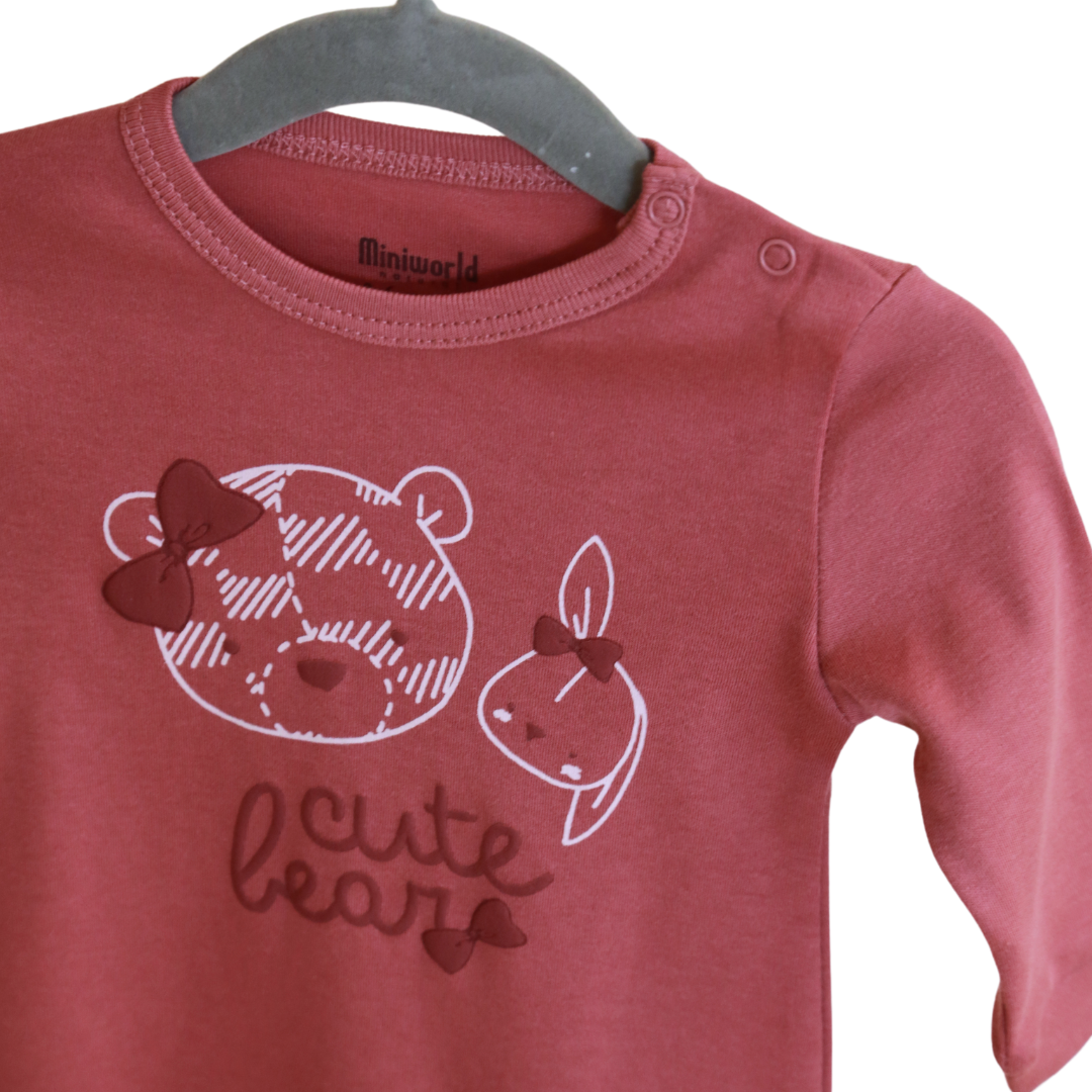 Miniworld - Pink Bears Babygrow - Dark Pink Bear (1-6 MONTHS)
