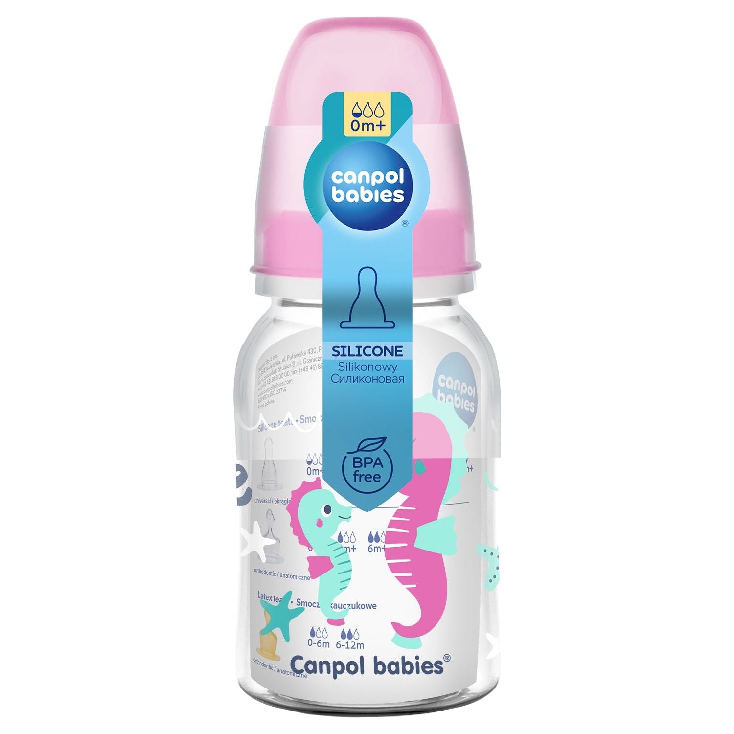Canpol Babies Narrow Bottle 120 ml LOVE & SEA - Pink / Orange