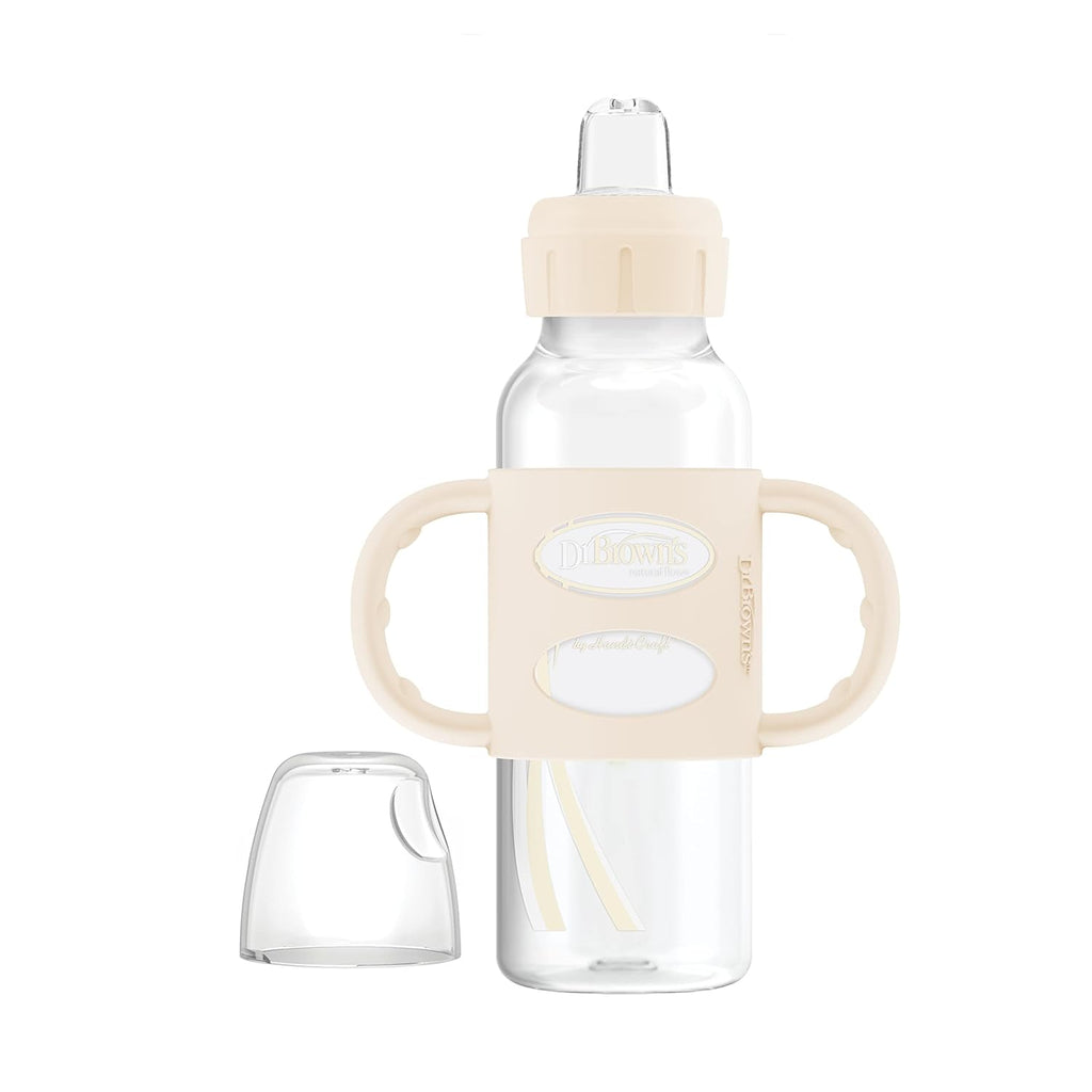 Dr. Brown's Narrow Sippy Bottle with 100% Silicone Handles, Easy-Grip Bottle with Soft Sippy Spout, 8oz/250mL 6m+ 2 Pack