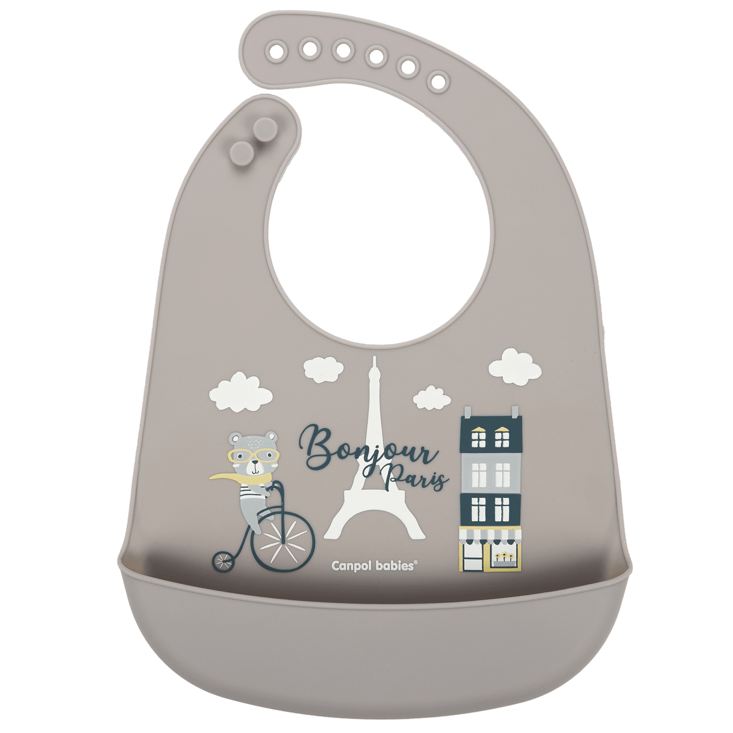 Canpol Silicone Bib with Pocket BONJOUR PARIS 4m+