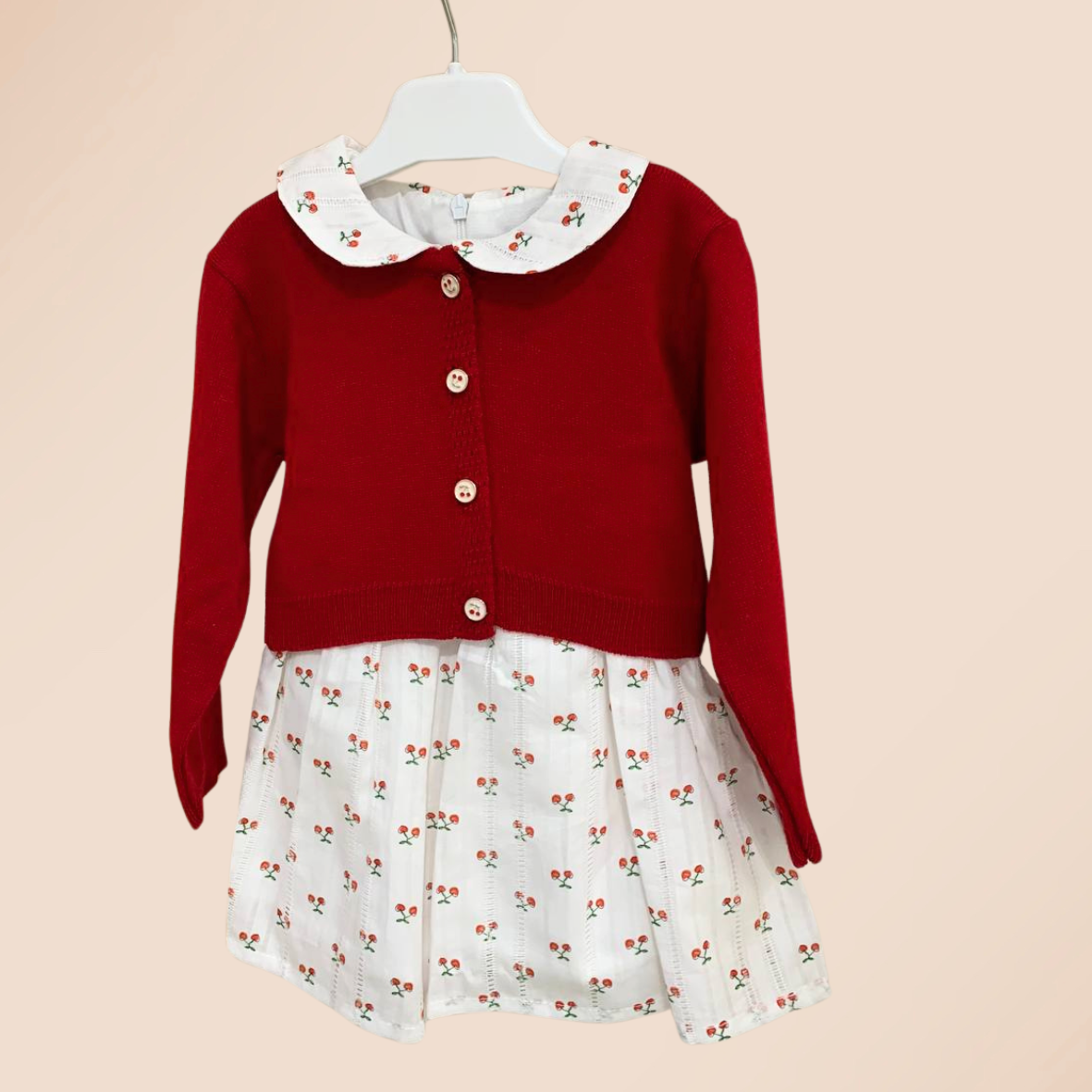 Gamzelim Baby Dress With Cardigan - Red Cherry