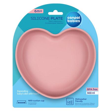 Canpol Silicone Suction plate HEART 6m+ - Pink