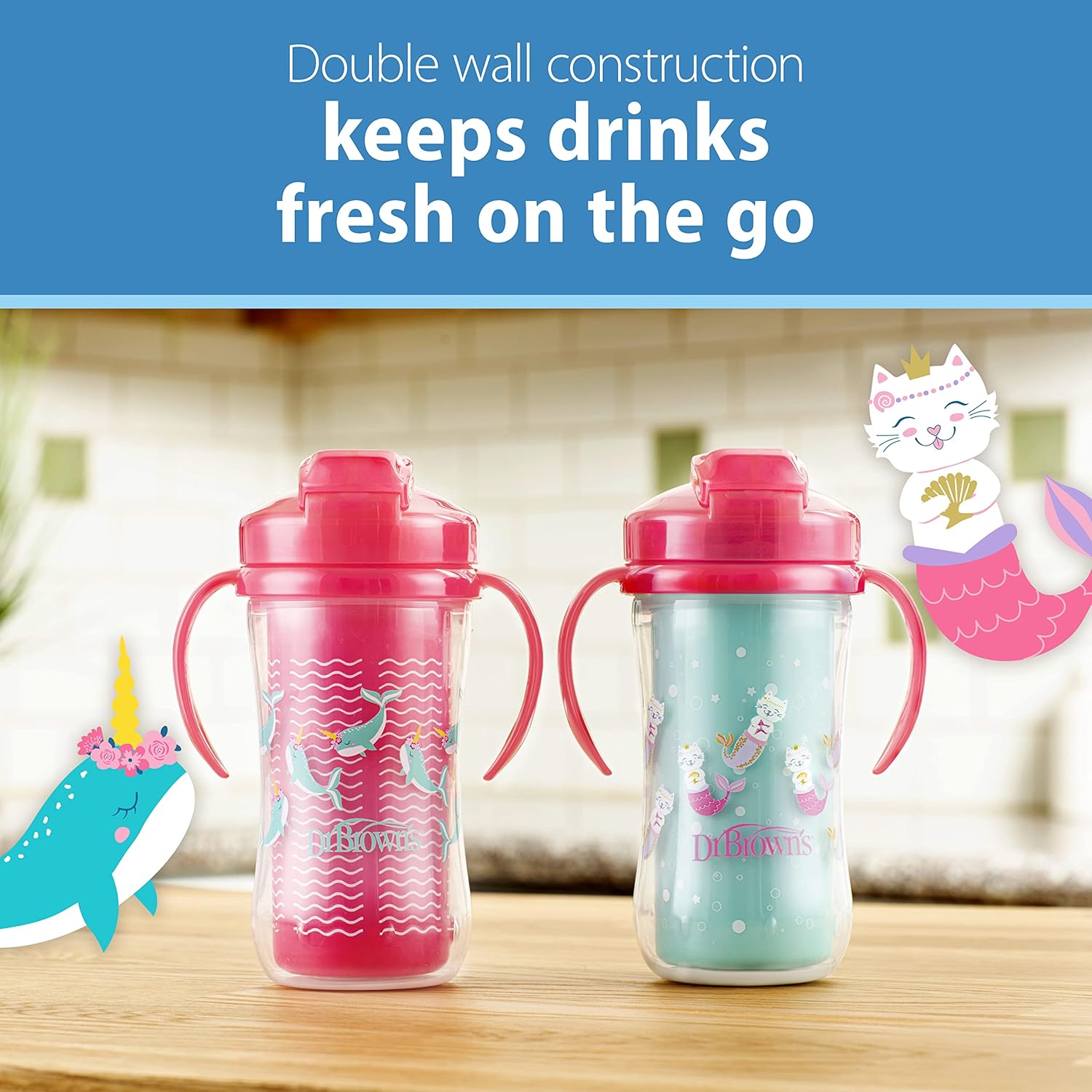 Dr. Brown's Insulated Sippy Straw Cup 12m+ Girl - 2-pack