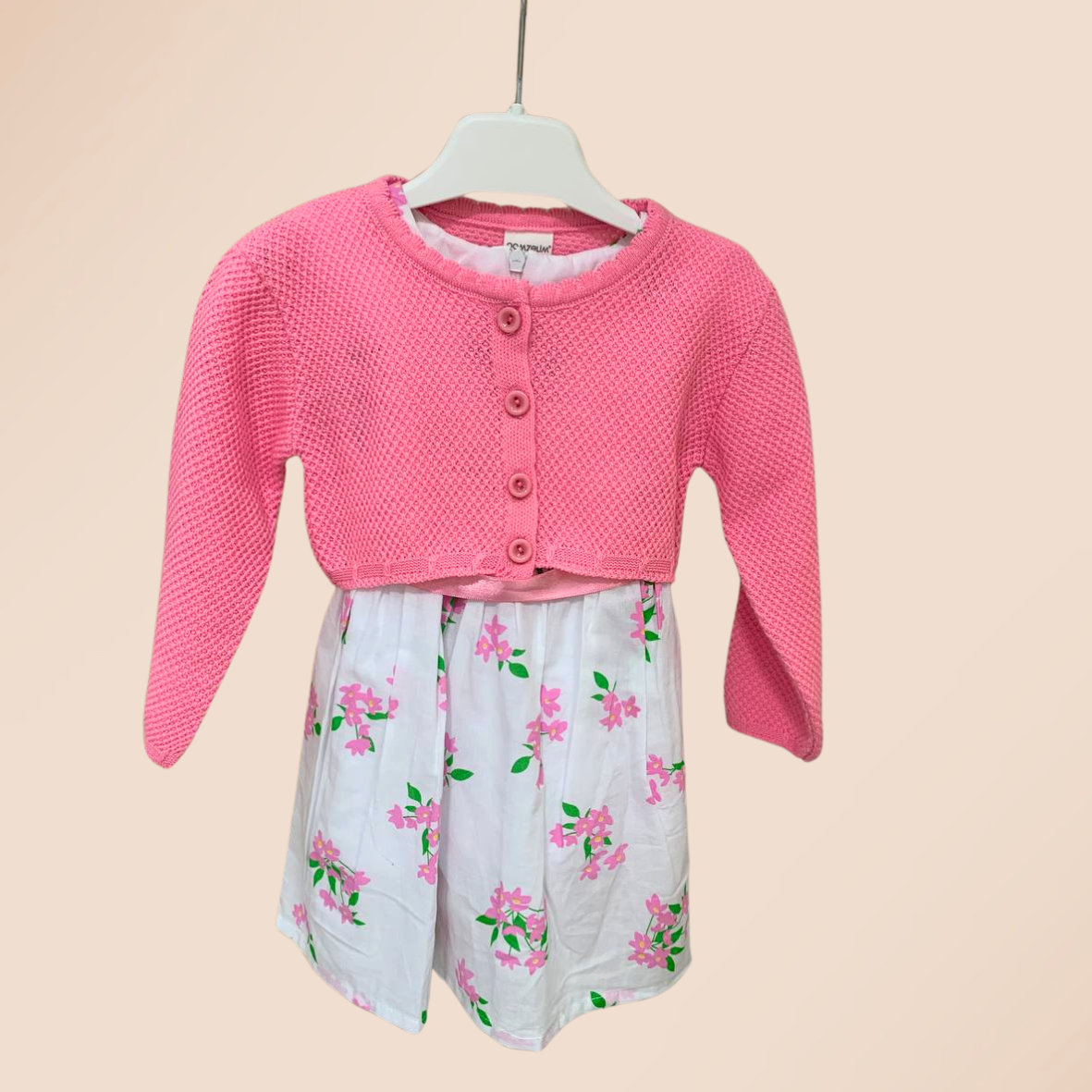 Gamzelim Baby Dress With Cardigan - Pink Flowers