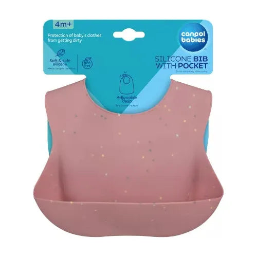 Canpol Silicone Bib with Pocket  - Pink Confetti