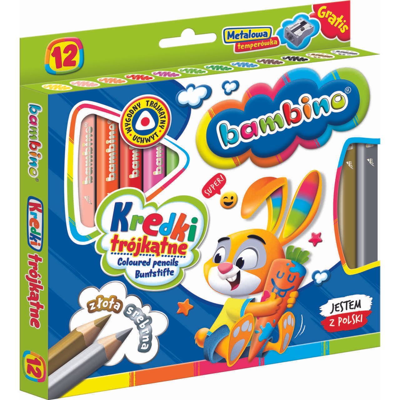 Bambino Triangular Crayons 12 Colours With Sharpener