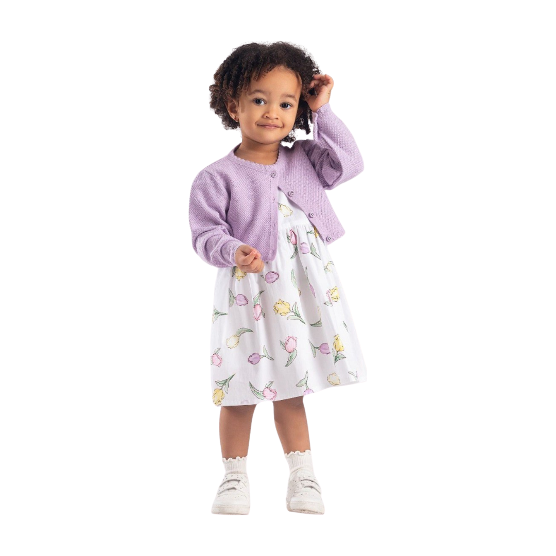 Gamzelim Baby Dress With Cardigan - Violet Tulips