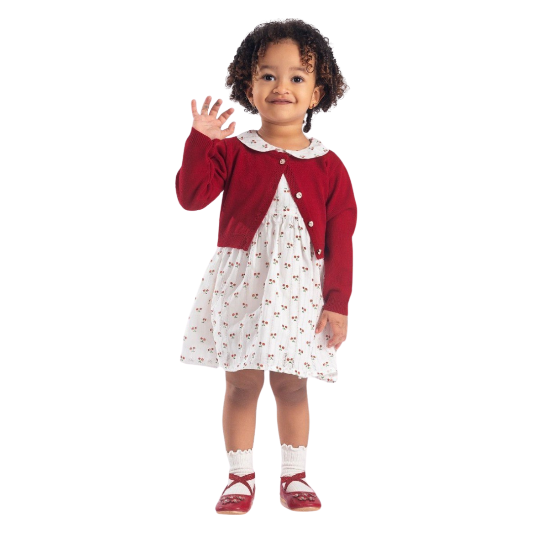 Gamzelim Baby Dress With Cardigan - Red Cherry