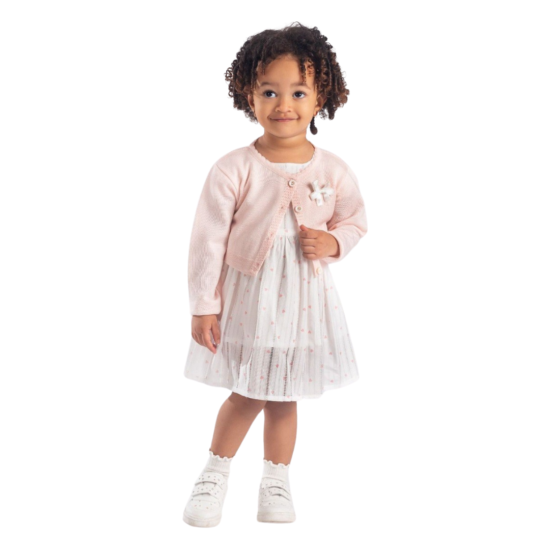 Gamzelim Baby Dress With Cardigan - Baby Pink Hearts