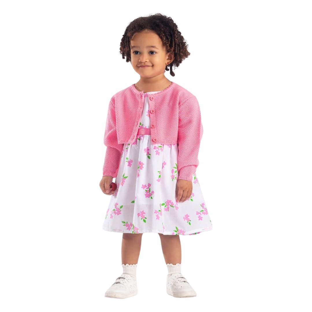 Gamzelim Baby Dress With Cardigan - Pink Flowers