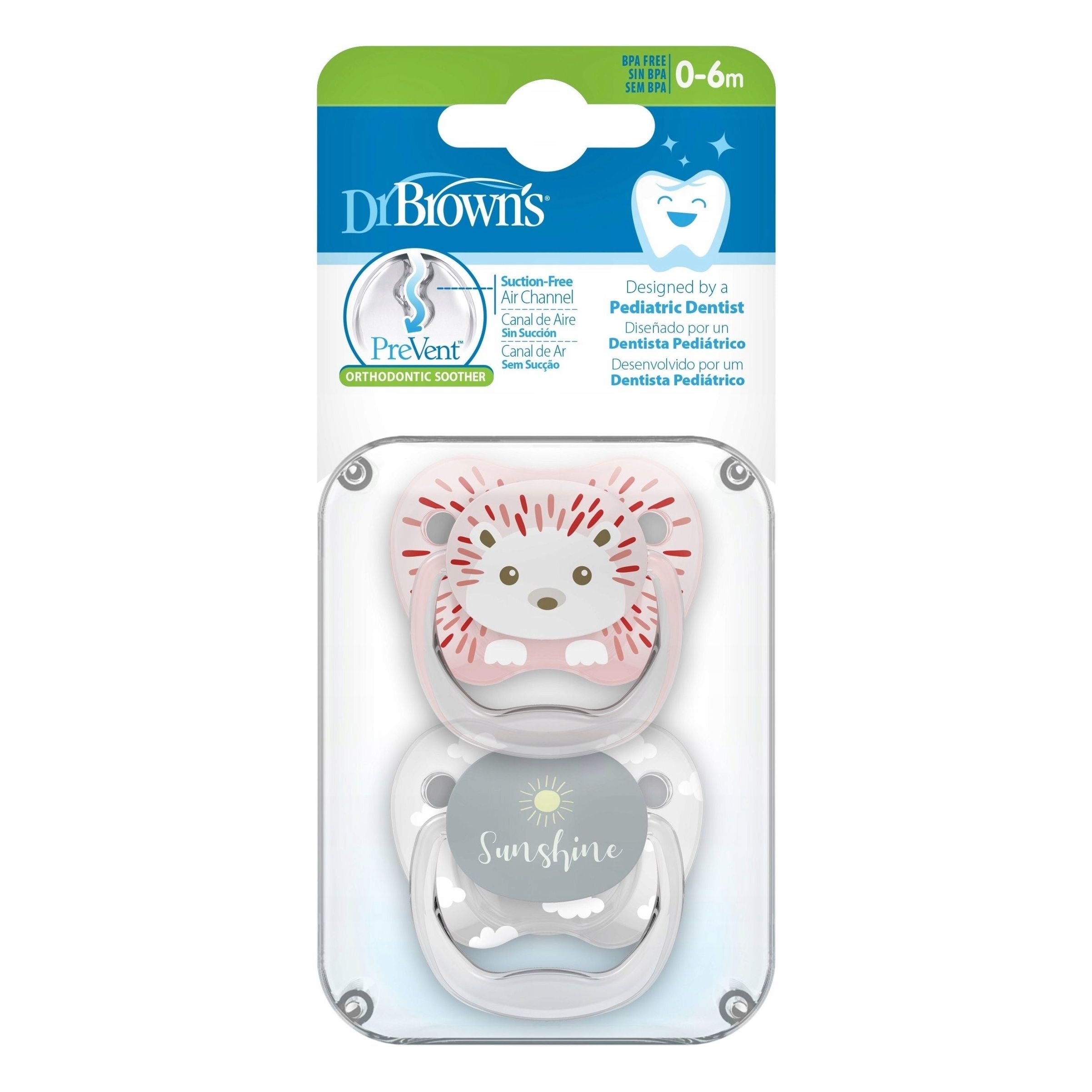Dr. Brown's Ort Prevent Silicone Orthodontic Soother - 0-6 months - Pink