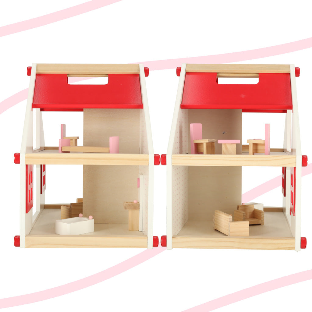 Montessori Style Pink Wooden Doll House 36 cm
