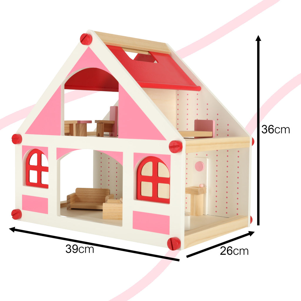 Montessori Style Pink Wooden Doll House 36 cm