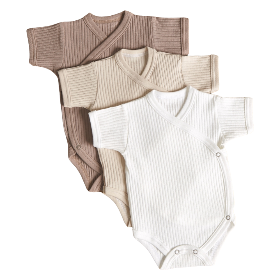 Lilly Bean Premature Side Snap Short Sleeve Ribbed Bodysuit - Neutral With Brown 3-pack