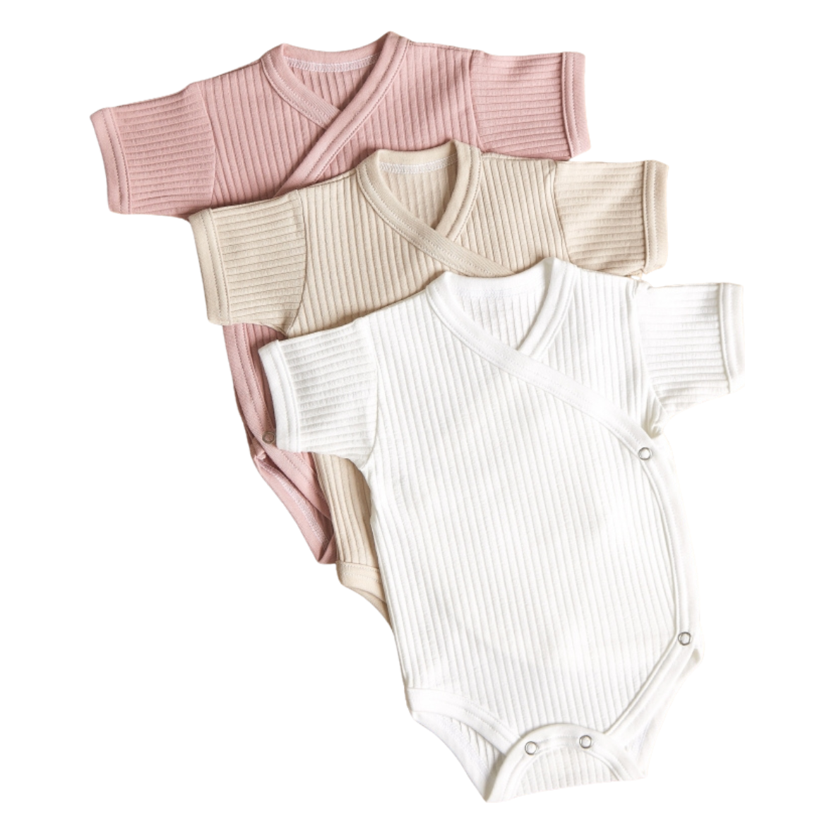 Lilly Bean Premature Side Snap Short Sleeve Ribbed Bodysuit - Neutral With Pink 3-pack