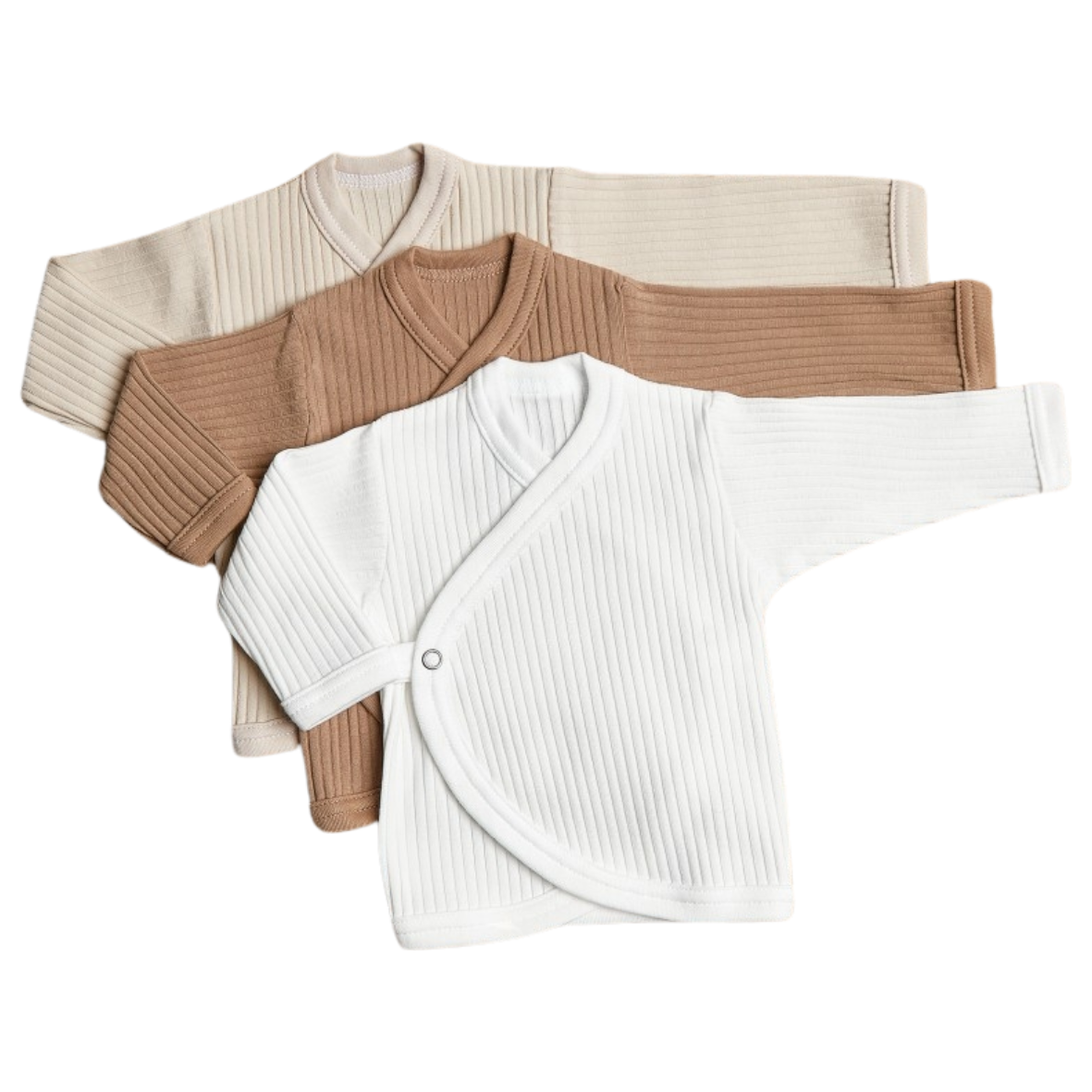 Lilly Bean Premature Ribbed Wrap-Over Top - Neutral With Brown 3-Pack