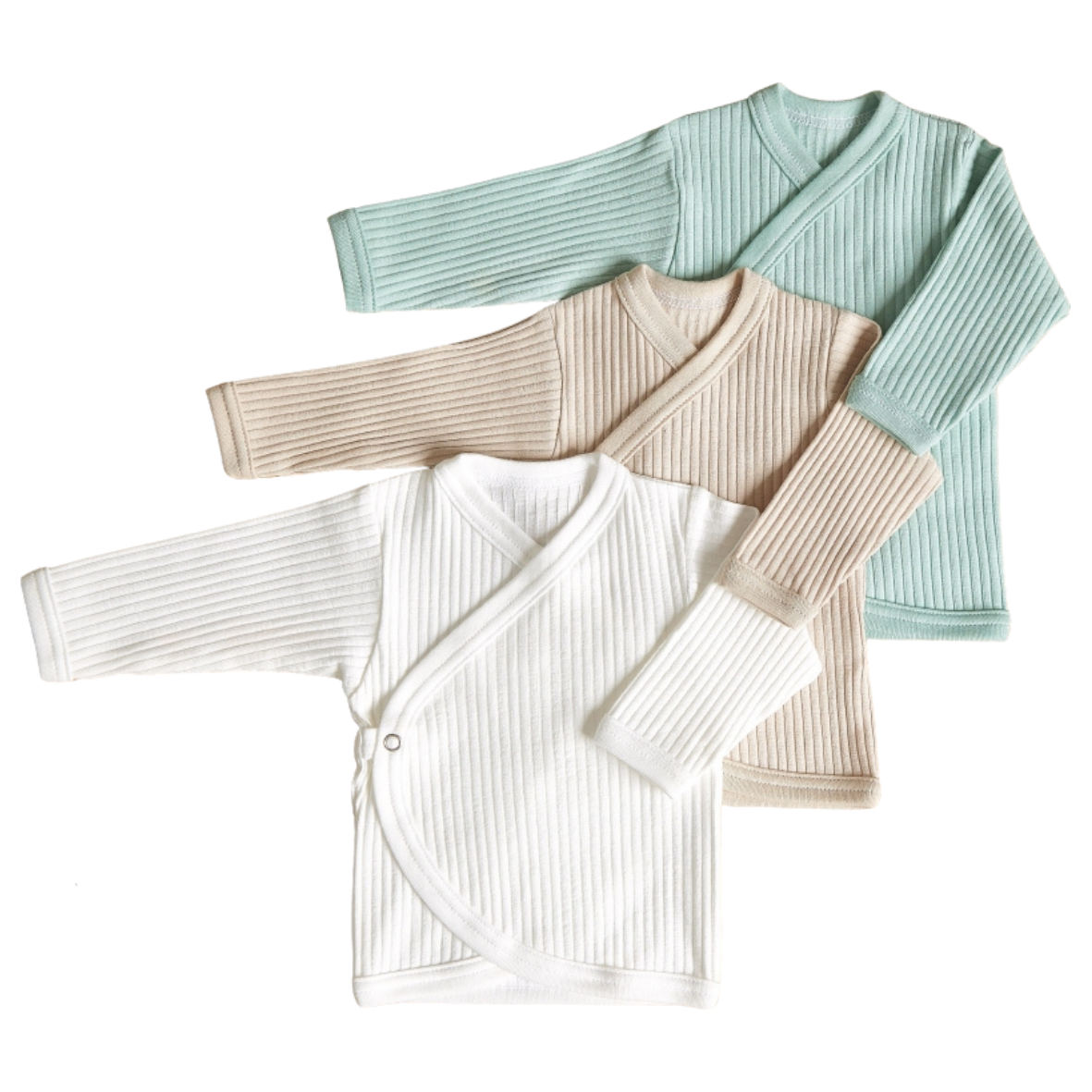 Lilly Bean Premature Ribbed Wrap-Over Top - Neutral With Mint 3-Pack