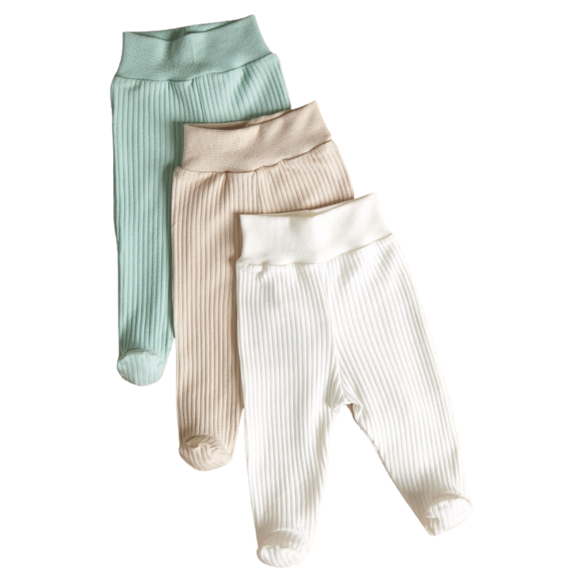 Lilly Bean Preemie Ribbed Broek Met Voeten - Neutraal Met Mint 3-Pack