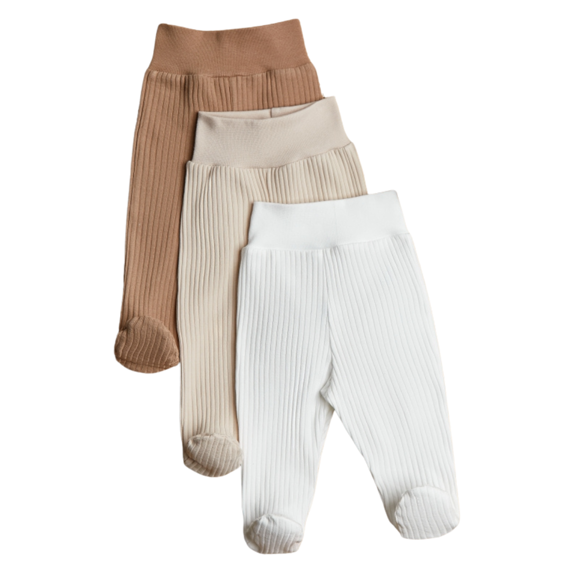 Lilly Bean Preemie Ribbed Trousers With Feet - Neutral With Brown 3-Pack