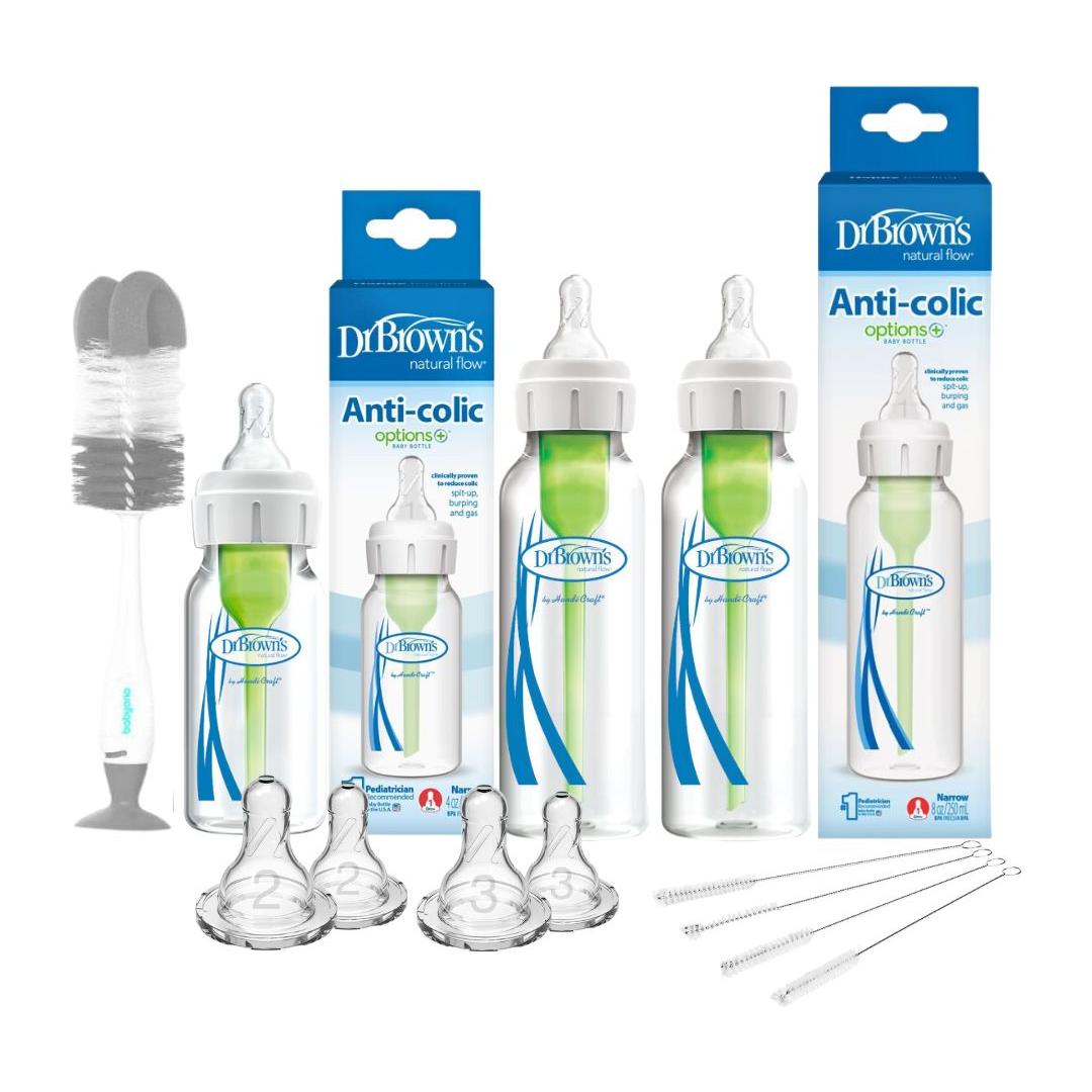 Ensemble de bouteilles en plastique à col étroit, démarrage facile, avec produits Dr. Brown's, 7 pièces