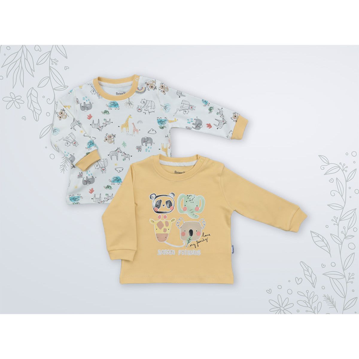 Miniworld - Yellow Safari Baby Long T-shirts 2 pcs (3-18 MONTHS)