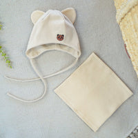 Babylove Baby Hat With Bear Ears With Neck Scarf | Beige
