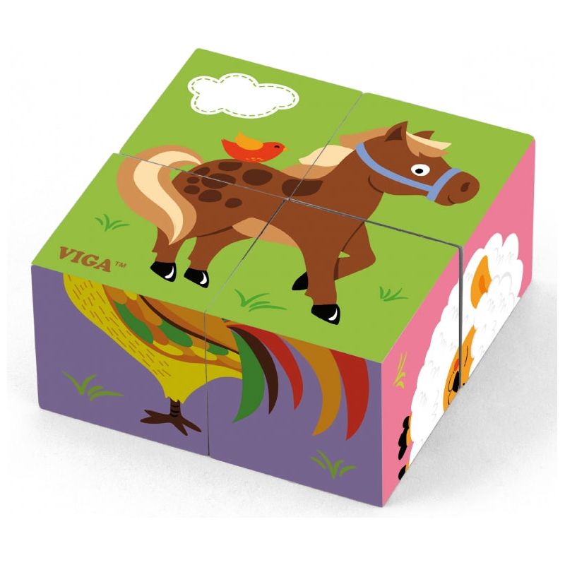 Viga Wooden Cube Puzzle 4 pcs - Farm