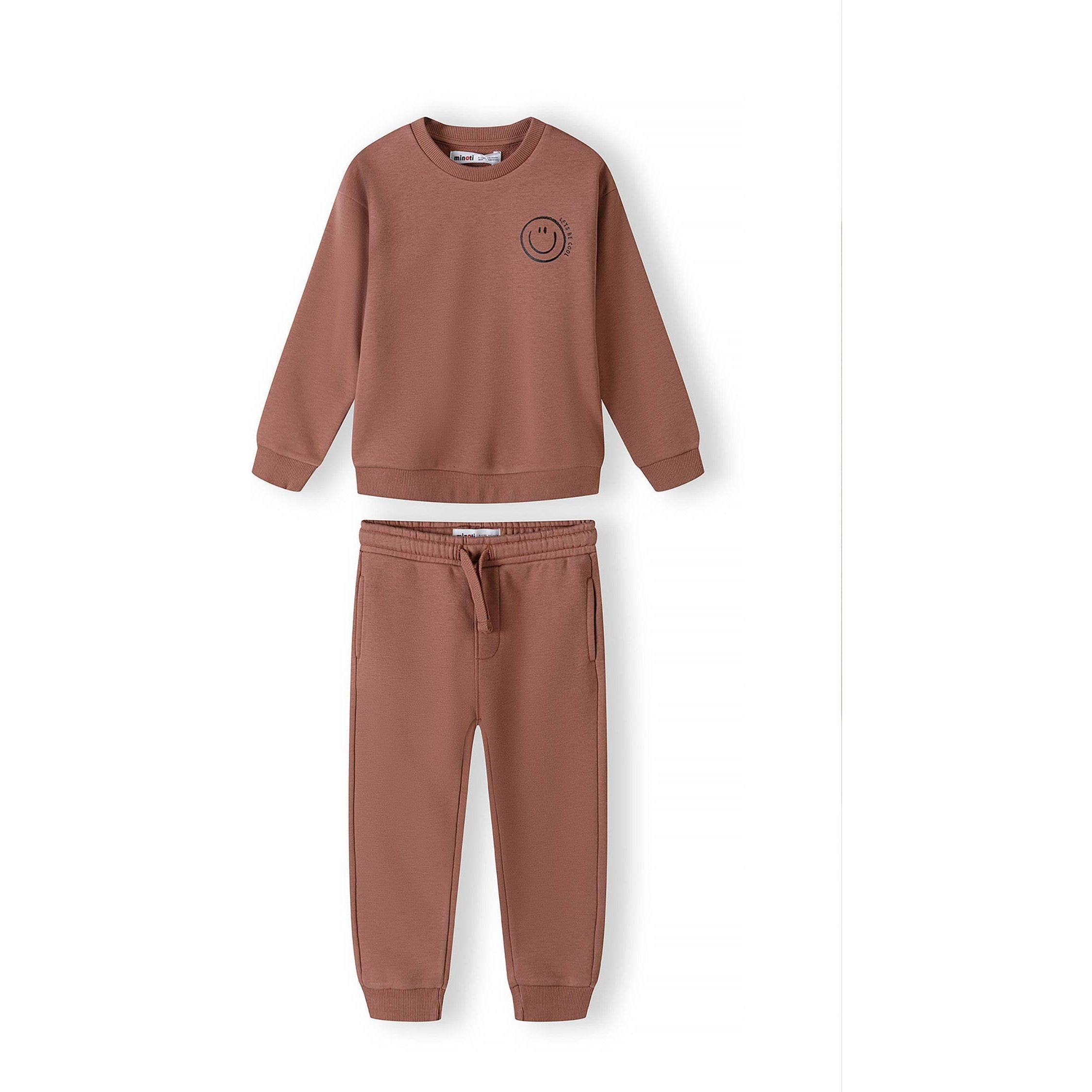 Minoti Fleece Crew Top and Jogger Set - Chestnut